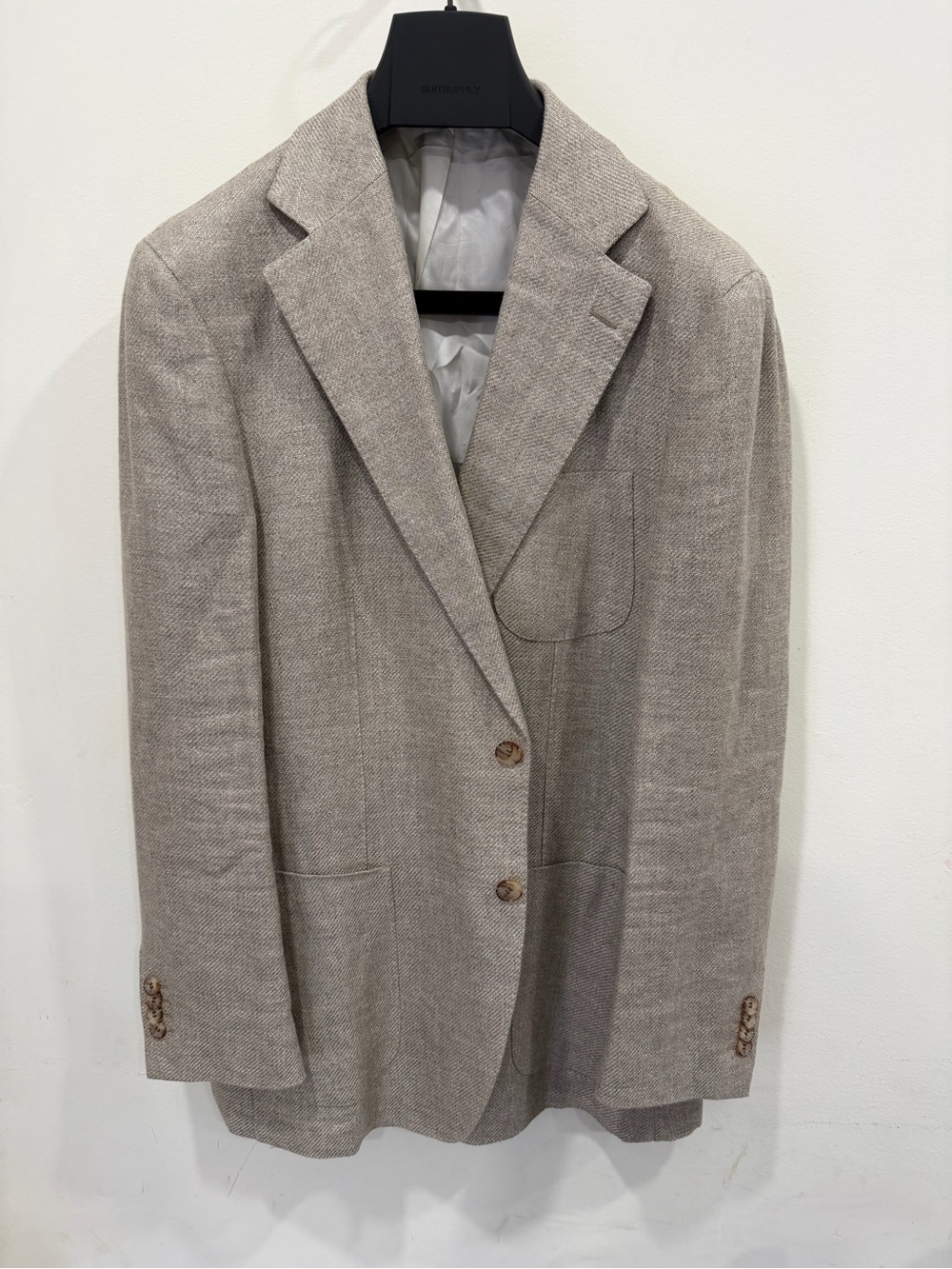 Suitsupply Hudson Blazer Fratelli Delfino Hemp Wool 44R Taupe Herringbone